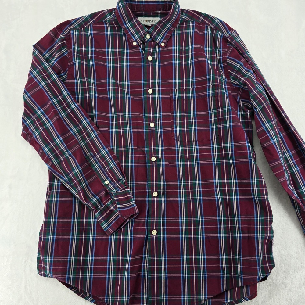 Sun River Clothing Co Shirt Mens Large Button Down Maroon Plaid Long Sleeve